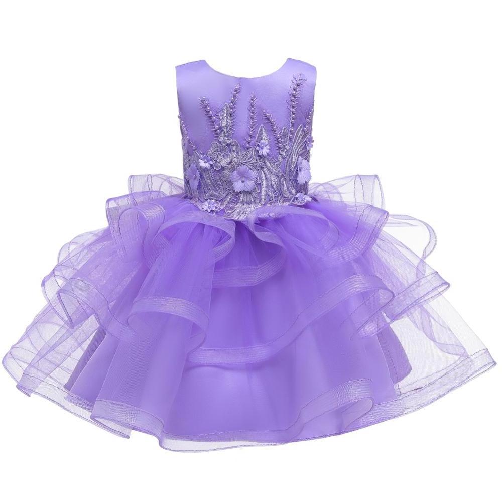 Child embroidered bridesmaid kids girl dress sleeveless multi-layer princess dresses for little girls fluffy