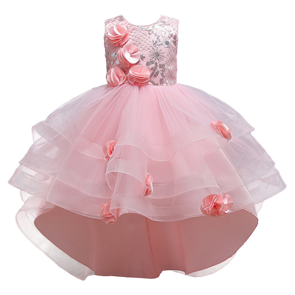 Western style ball gown tulle flower girl dress  pink wedding gown for party  Layered styling  kid prom dresses for 3-12Y