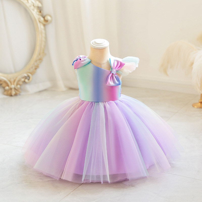 Hot selling princess baby party dress colorful  dress child girl baptism  mini flower girls birthday dresses for2 years old