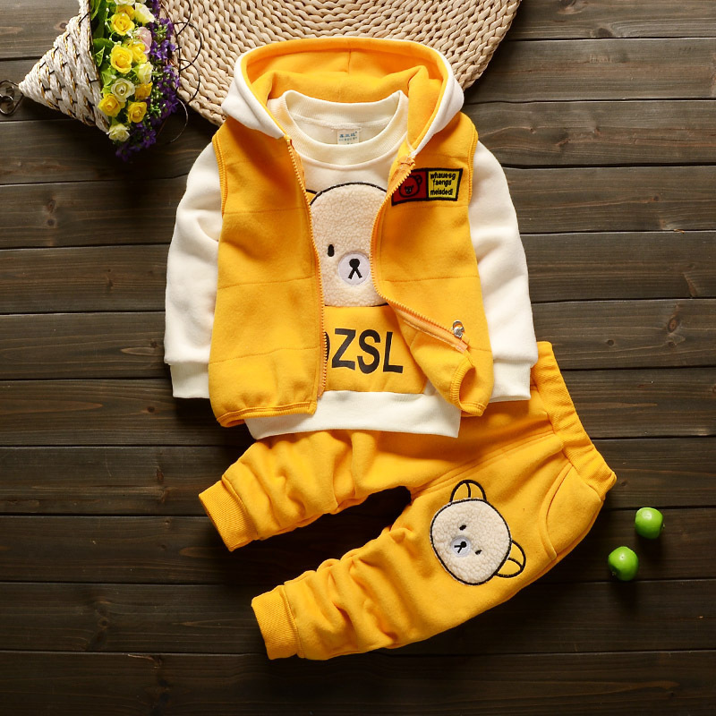 Korean style cute children clothing set bear pattern children suit plush three piece child clothes suit