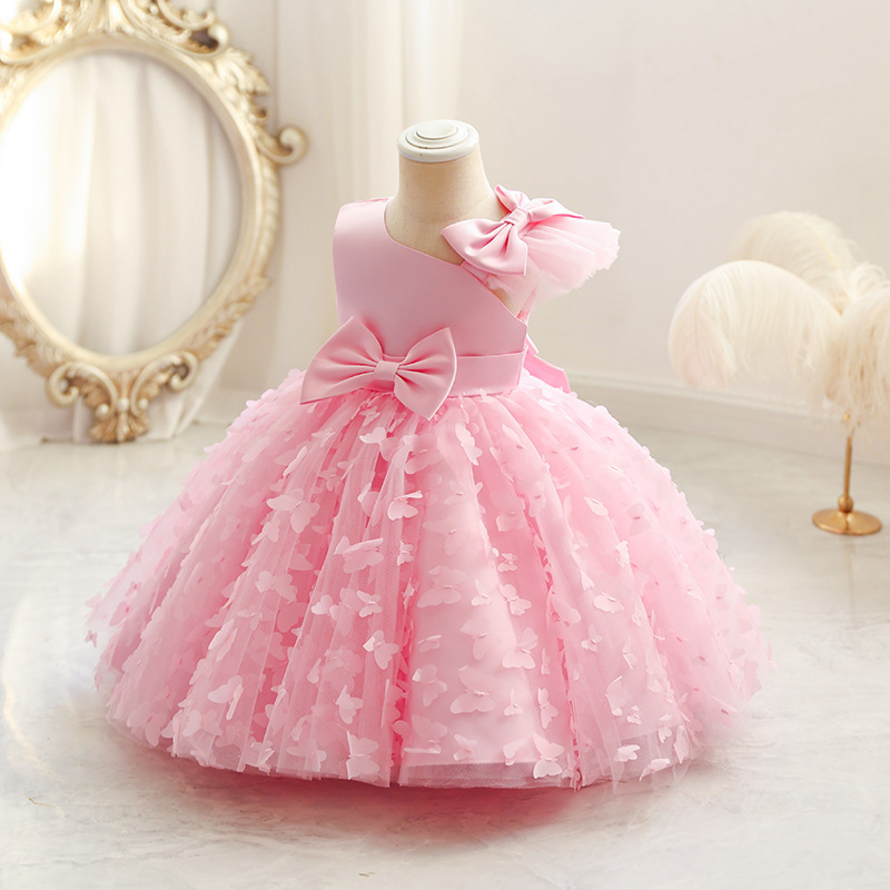 Hot selling princess baby party dress colorful  dress child girl baptism  mini flower girls birthday dresses for2 years old