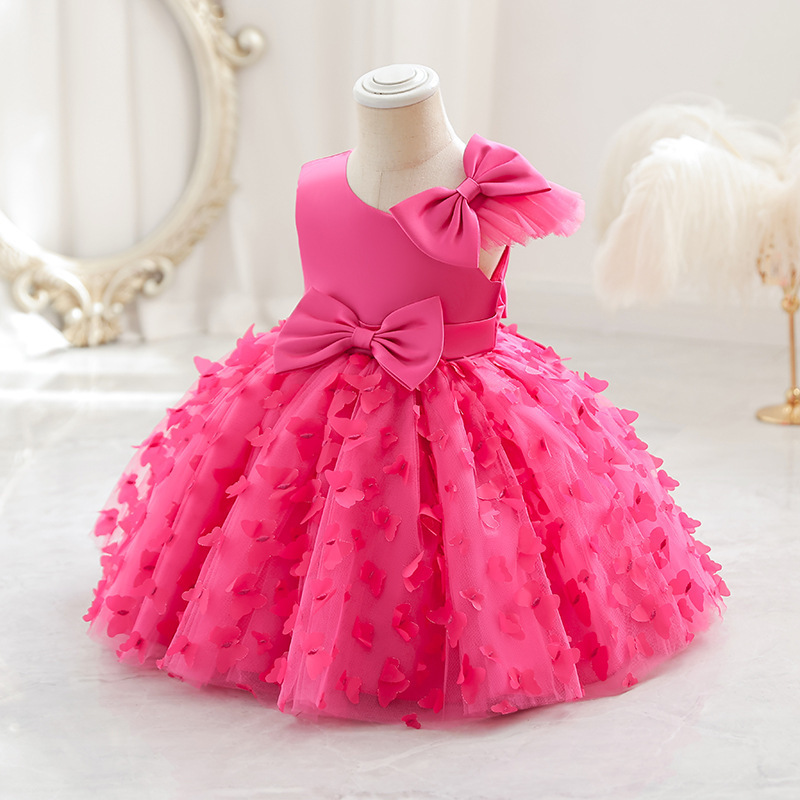 Hot selling princess baby party dress colorful  dress child girl baptism  mini flower girls birthday dresses for2 years old