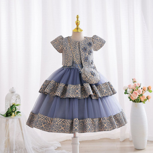 Girl baby's first birthday party Wear pompous piano performance princess dress Long sleeve embroidered clothes