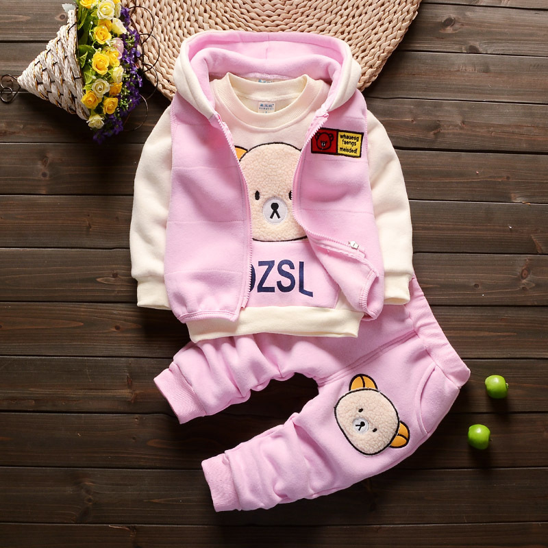 Korean style cute children clothing set bear pattern children suit plush three piece child clothes suit