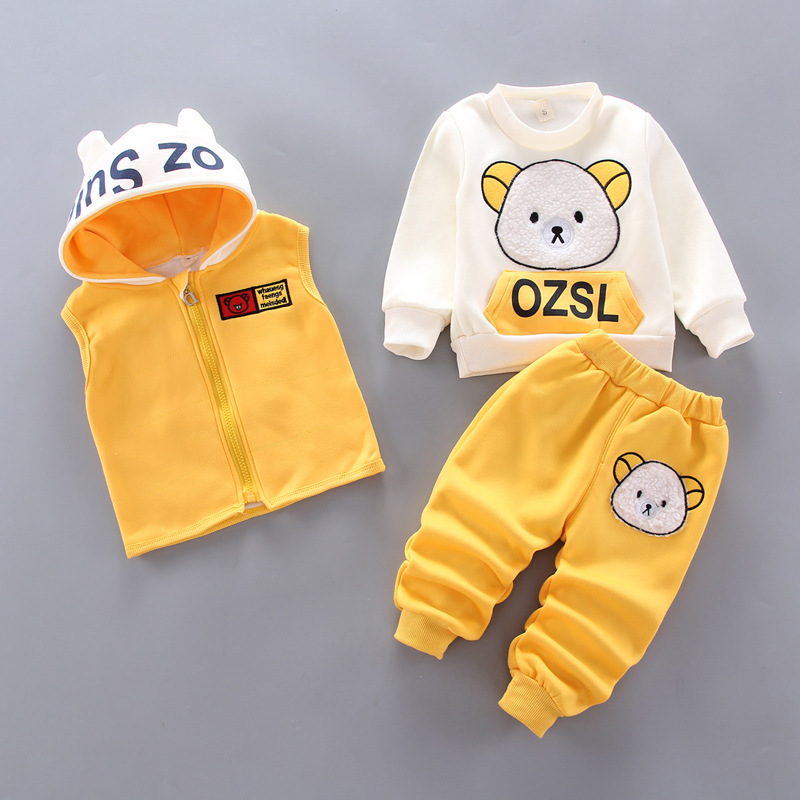 Korean style cute children clothing set bear pattern children suit plush three piece child clothes suit