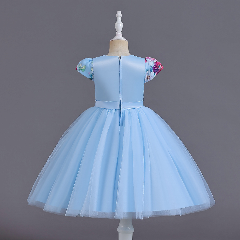 Traditional style short sleeve western children party dress Tulle  dresses for girls of 10 year old  pink flower girl dress