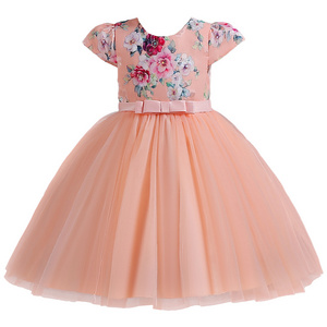 Traditional style short sleeve western children party dress Tulle  dresses for girls of 10 year old  pink flower girl dress