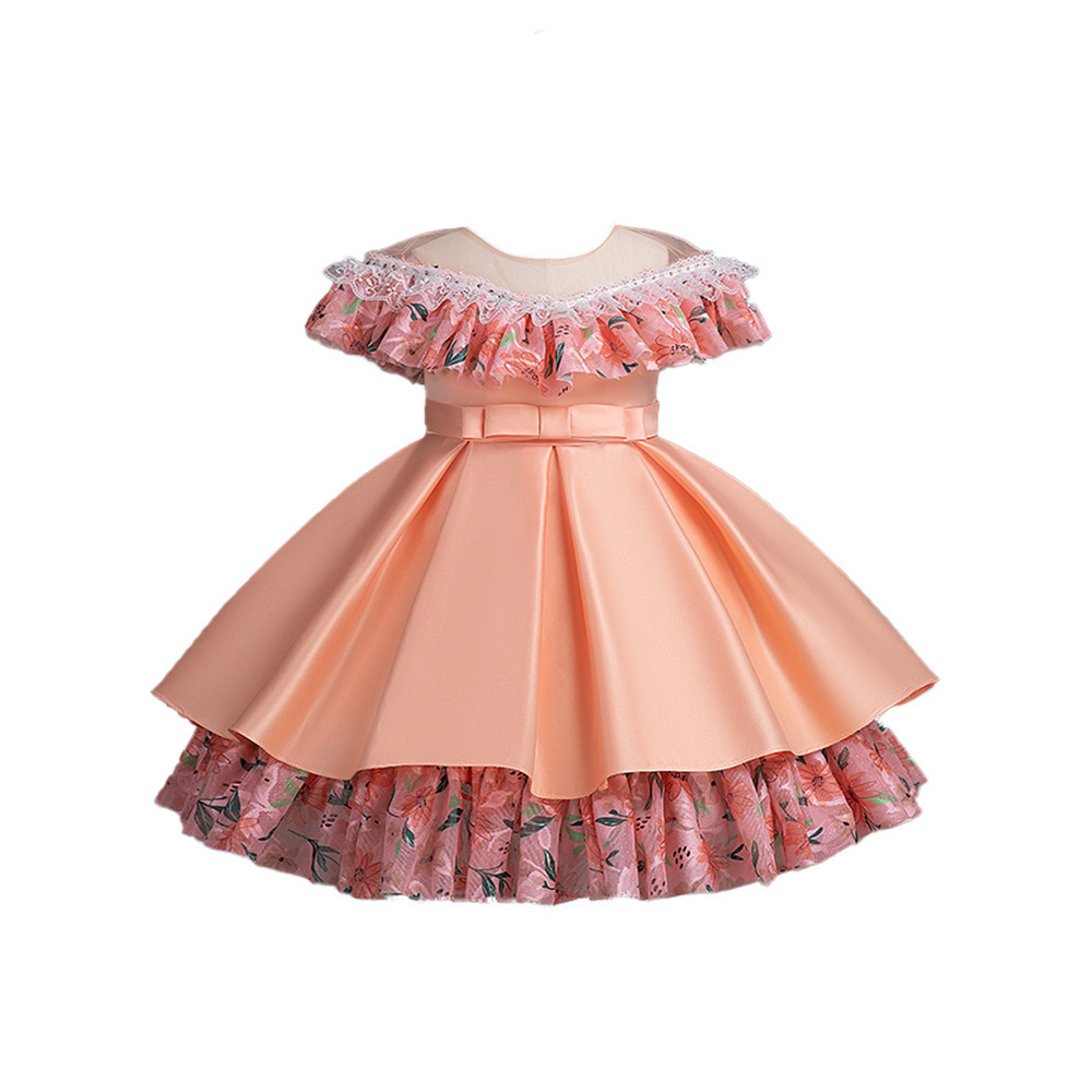 European style classic and elegant children girl dress for festival party costume princess wedding floral dress for kids girl