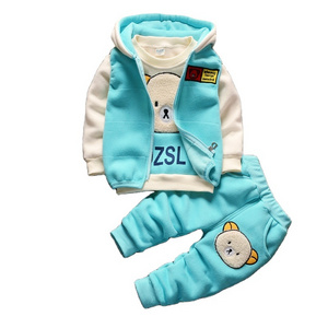 Korean style cute children clothing set bear pattern children suit plush three piece child clothes suit