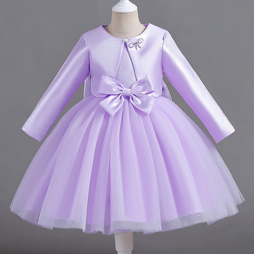 Fluffy purple  children party dress with Headwear  flower dress for girl 2-10 year  tutu dresses for girls wedding