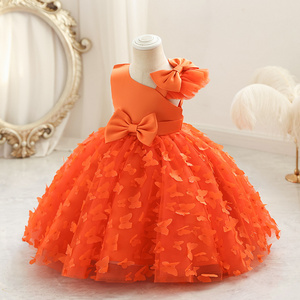 Hot selling princess baby party dress colorful  dress child girl baptism  mini flower girls birthday dresses for2 years old