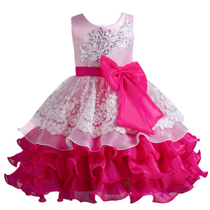 Elegant style fluffy organza princess girl evening dress baby  flower girl birthday dresses Shiny sequin dress child girl party