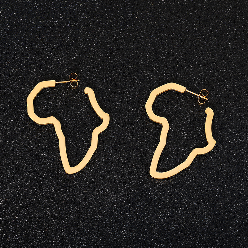 Africa Map Large Earrings Stainless Steel Gold Plated Exaggerated Earrings Country Map Ethnic Hoop Earrings