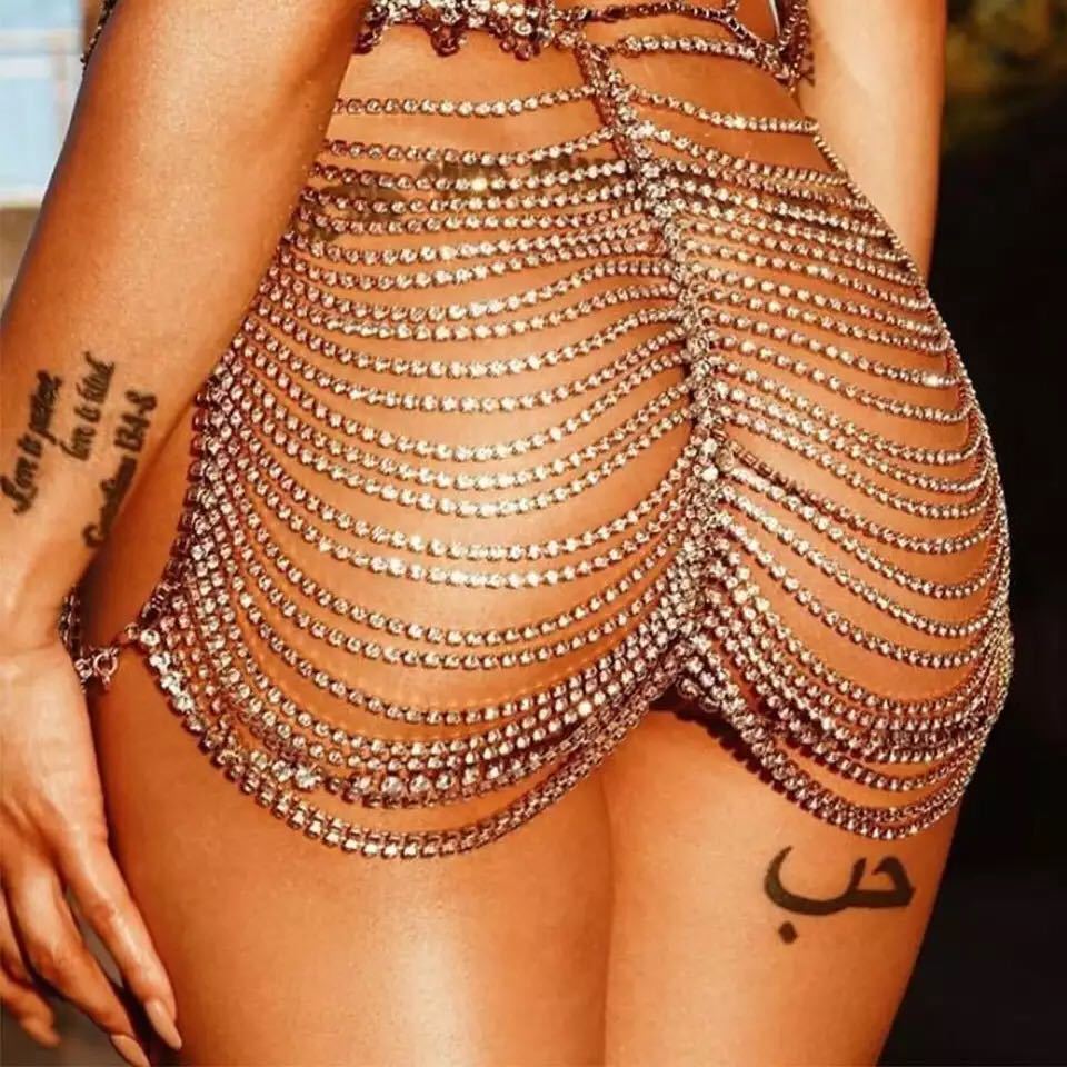 Rhinestone Hip Chain Belly Chains for Women Fashion Beach Crystal Body Chain Skirt Jewelry Night Club Skirt