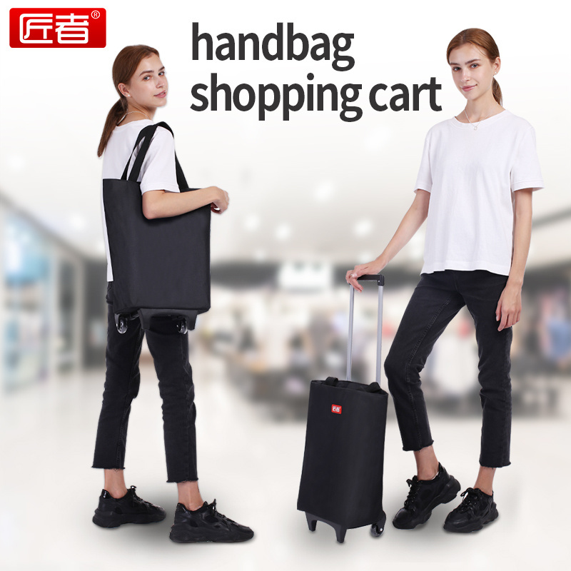 Handcart 600d polyester wheeled reusable foldable shopping cart trolley bag shopping cart grocery store