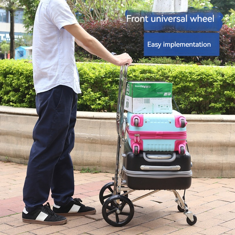 Multipurpose trolley stair climb 4 wheel 43*36*106cm hand trolley cart stainless steel push and pull flat hand truck handcart