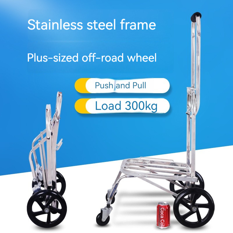 Multipurpose trolley stair climb 4 wheel 43*36*106cm hand trolley cart stainless steel push and pull flat hand truck handcart