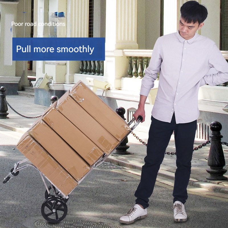 Multipurpose trolley stair climb 4 wheel 43*36*106cm hand trolley cart stainless steel push and pull flat hand truck handcart