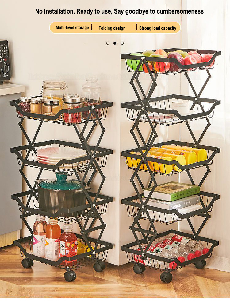 Shelf Folding Floor Standing Mobile Home Kitchen Storage Shelf Living Room Multifunctional Small Cart Storage Shelf