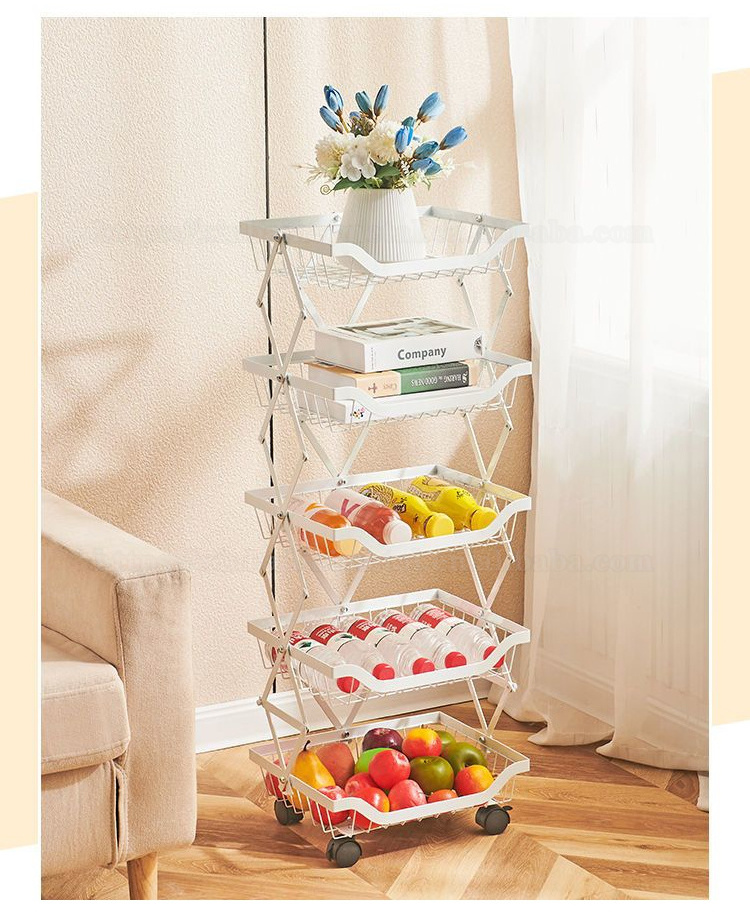 Shelf Folding Floor Standing Mobile Home Kitchen Storage Shelf Living Room Multifunctional Small Cart Storage Shelf