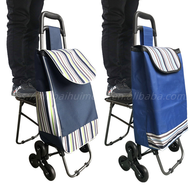 Mall Push Trolley with Cloths Bags Big Load Capacity Shopping Bags Shopping Cart Folding Rubber Plastic Service Cart 6 Wheels