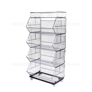 Large Capacity Multi-Layer Inclined Rack shelf With Wheels Supermarket Shelf Bread Stacking Cage Home Clothing Storage wire Cage