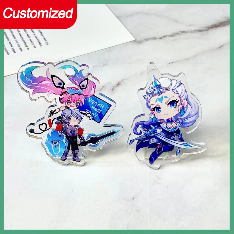 Acrylic standing brand transparent portrait cartoon advertising sign standing brand key chain plexiglass table card display