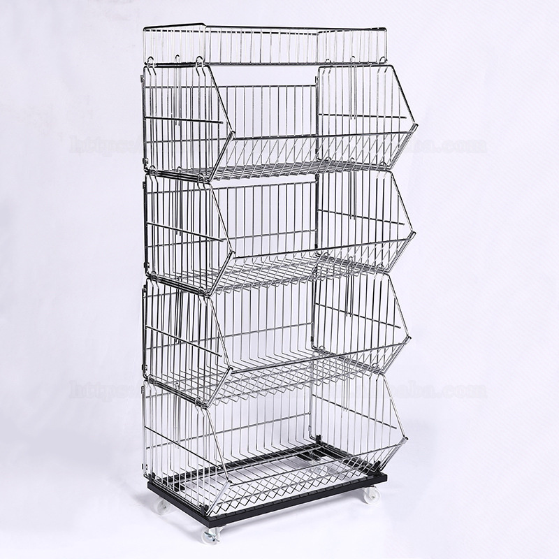 Large Capacity Multi-Layer Inclined Rack shelf With Wheels Supermarket Shelf Bread Stacking Cage Home Clothing Storage wire Cage