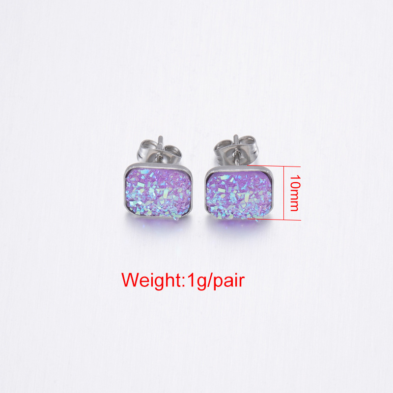 Faux Druzy Stud Earrings Set Stainless Steel Square Earrings Bohemian Pierced Earrings Jewelry for Women