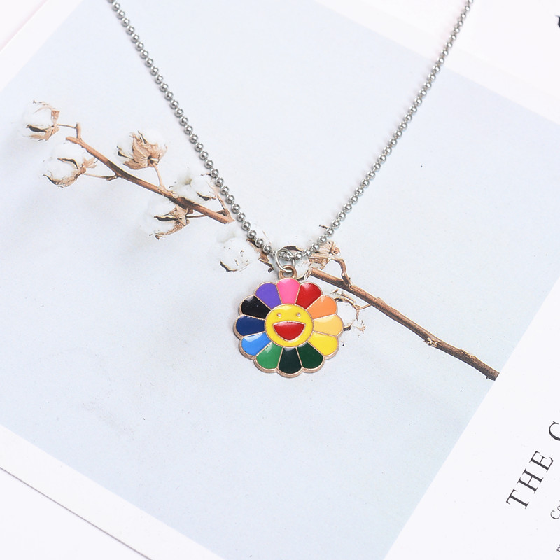 Rainbow sunflower unicorn necklace enamel rainbow pendant fashion jewelry birthday gift for women girl