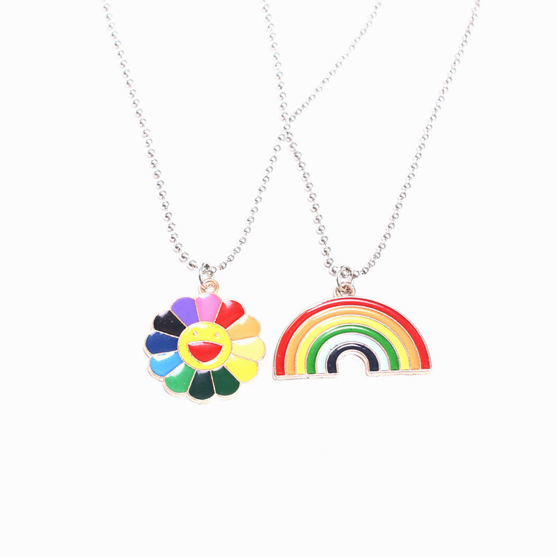 Rainbow sunflower unicorn necklace enamel rainbow pendant fashion jewelry birthday gift for women girl