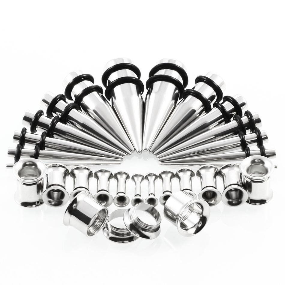 Stainless Steel Ear Taper Kit Ear Stretching Set With Plugs Tunnels Earring Expander Body Piercing Jewelry 28pcs/set