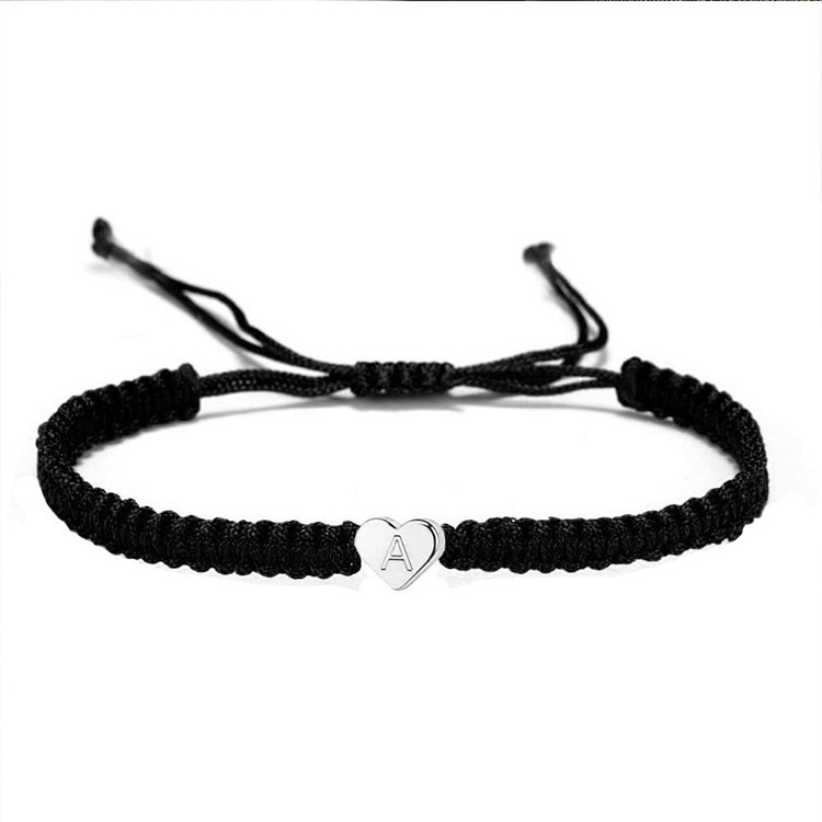 Fashion Initial Letter Heart Charm Bracelets Handmade Rope Braided Adjustable Bracelet for Women Men