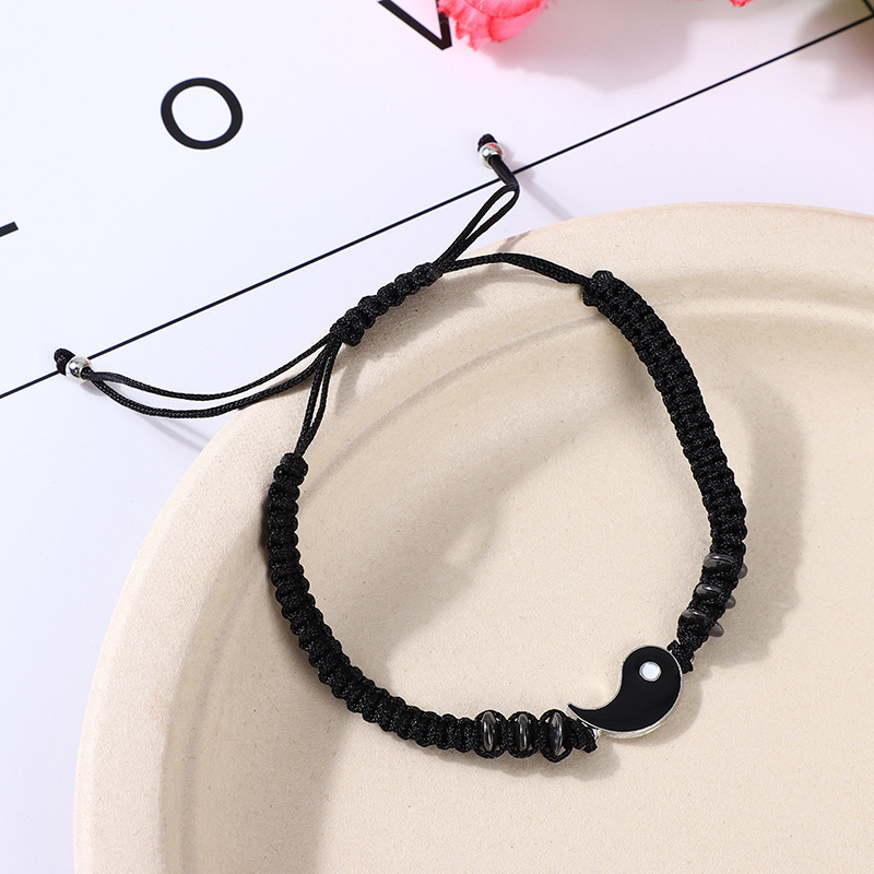 Yin Yang Couple Friendship Bracelets Knit Handmade Tai Chi Charm Adjustable Rope Bracelets For Gifts