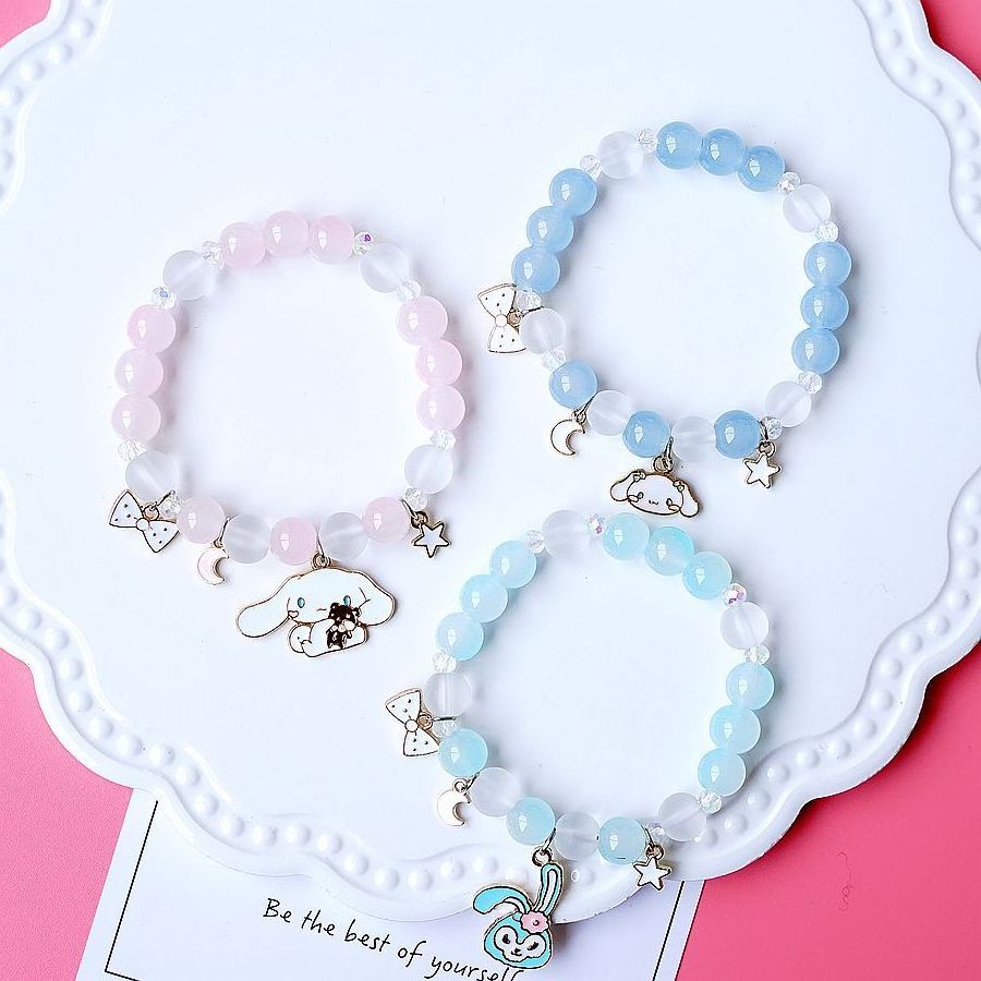 Elastic Stretch Crystal Bead Bracelet Cute Cartoon Kawaii Beaded Bracelets for Girls Women