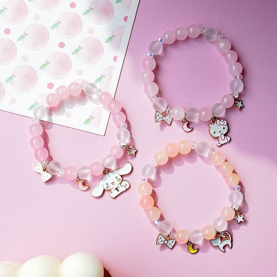 Elastic Stretch Crystal Bead Bracelet Cute Cartoon Kawaii Beaded Bracelets for Girls Women