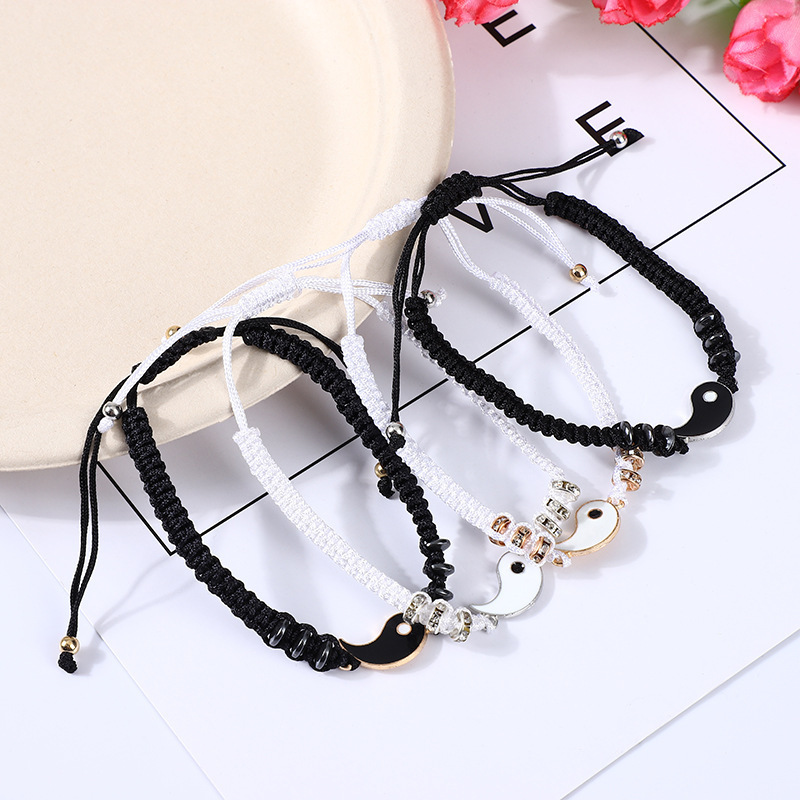 Yin Yang Couple Friendship Bracelets Knit Handmade Tai Chi Charm Adjustable Rope Bracelets For Gifts