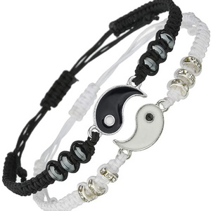 Yin Yang Couple Friendship Bracelets Knit Handmade Tai Chi Charm Adjustable Rope Bracelets For Gifts