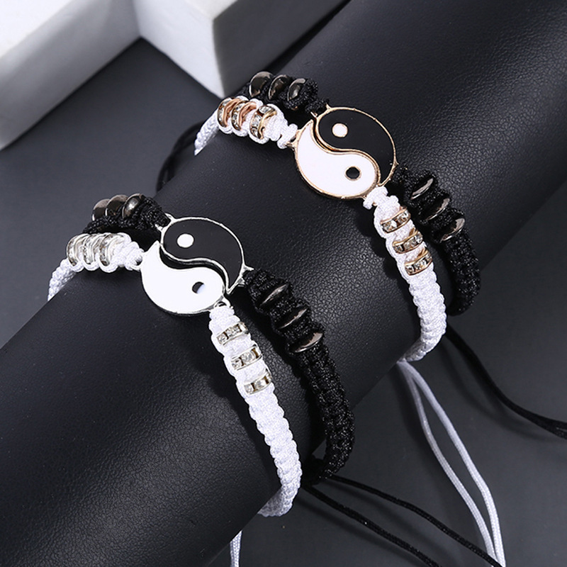 Yin Yang Couple Friendship Bracelets Knit Handmade Tai Chi Charm Adjustable Rope Bracelets For Gifts