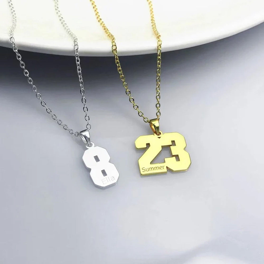 Custom Numbers Pendant Necklace Engraving Name Stainless Steel Jewelry Women's Personality Jewelry Holiday Christmas Present