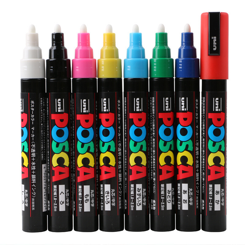 Uni Poscas Marker Pen PC-5M 1.8-2.5mm POP Poster Advertising Mark Graffiti Pen Paint Art Supplies Multi-Colores marcadores