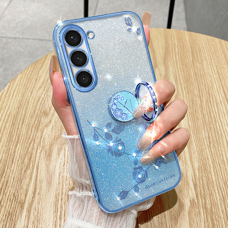 Luxury Gradient Glitter Ring Holder Phone Case for Samsung Galaxy S23 Ultra S22 Plus S21 FE A53 A13 A33 A54 Soft Plating Cover