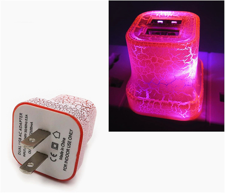 New LED Wall Charger Glowing light in The Dark Wall Charger 2-Port USB US Plug LED Phone Charger for iPhone/iPod/Samsung