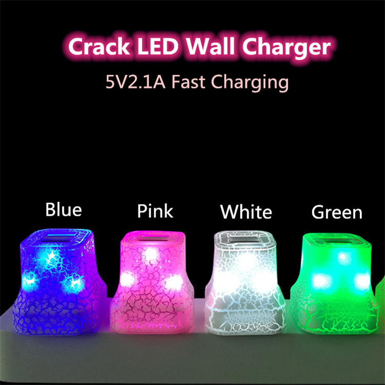 New LED Wall Charger Glowing light in The Dark Wall Charger 2-Port USB US Plug LED Phone Charger for iPhone/iPod/Samsung