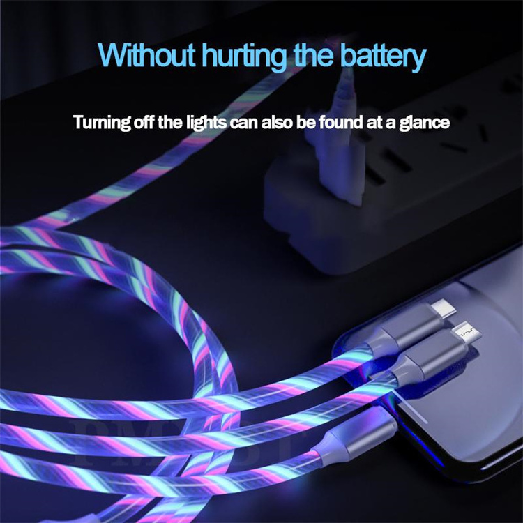 Trending 3 in 1 LED Flowing Shining Charger Cable Light Up Charging Cable Luminous USB Phone Cable For iPhone Type C Android