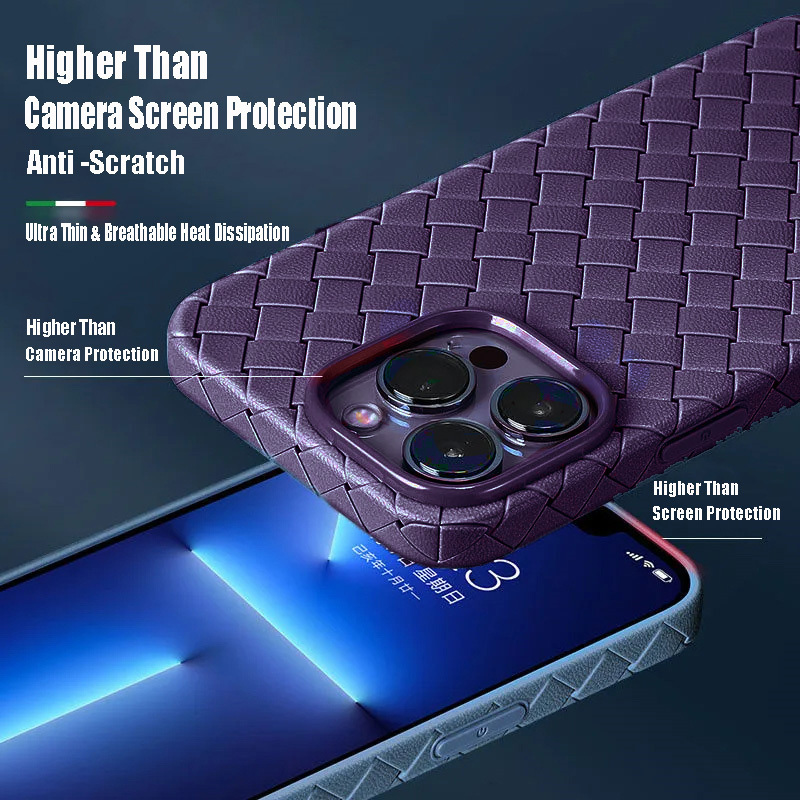 Weave Plaid Soft Silicone Cover Coque Breathable Mesh Grid Phone Case For iPhone 14 13 12 Mini 11 Pro XS Max X XR 7 8 Plus