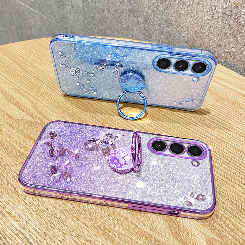 Luxury Gradient Glitter Ring Holder Phone Case for Samsung Galaxy S23 Ultra S22 Plus S21 FE A53 A13 A33 A54 Soft Plating Cover