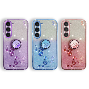 Luxury Gradient Glitter Ring Holder Phone Case for Samsung Galaxy S23 Ultra S22 Plus S21 FE A53 A13 A33 A54 Soft Plating Cover