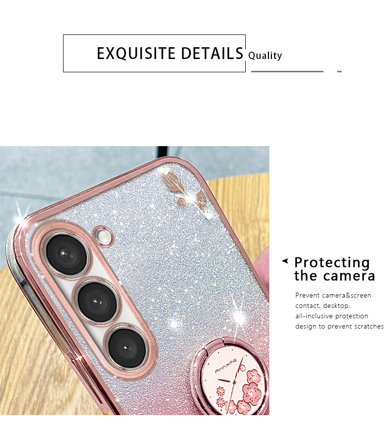 Luxury Gradient Glitter Ring Holder Phone Case for Samsung Galaxy S23 Ultra S22 Plus S21 FE A53 A13 A33 A54 Soft Plating Cover