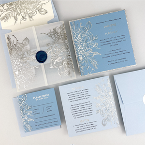 Wedding invitation greeting card,korean bohemian floral navy blue embossed wedding invitation greeting card/